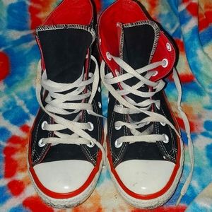 Black and red high top converse